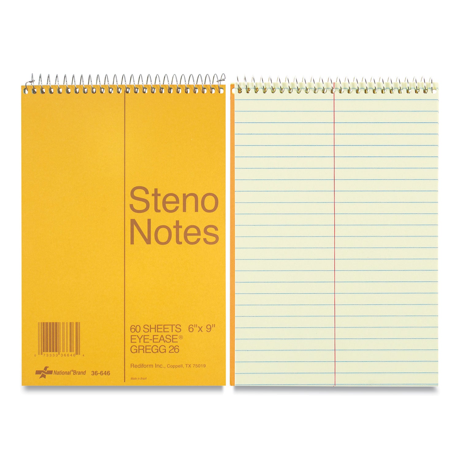 Standard Spiral Steno Pad, Gregg Rule, Brown Cover, 60 Eye-Ease Green 6 x 9 Sheets - 