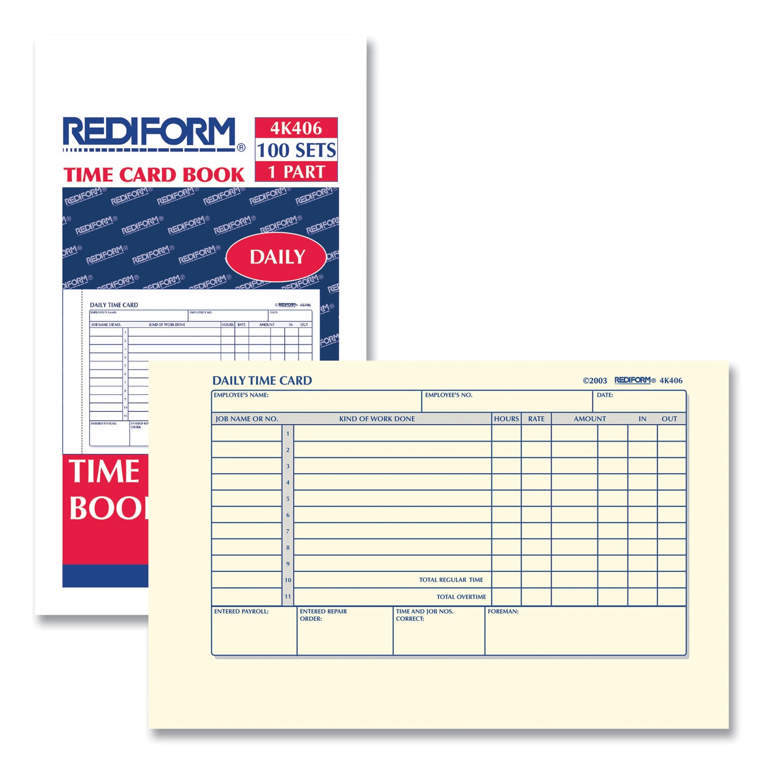 Daily Employee Time Cards, Two Sides, 4.25 x 7, 100/Pad - 
