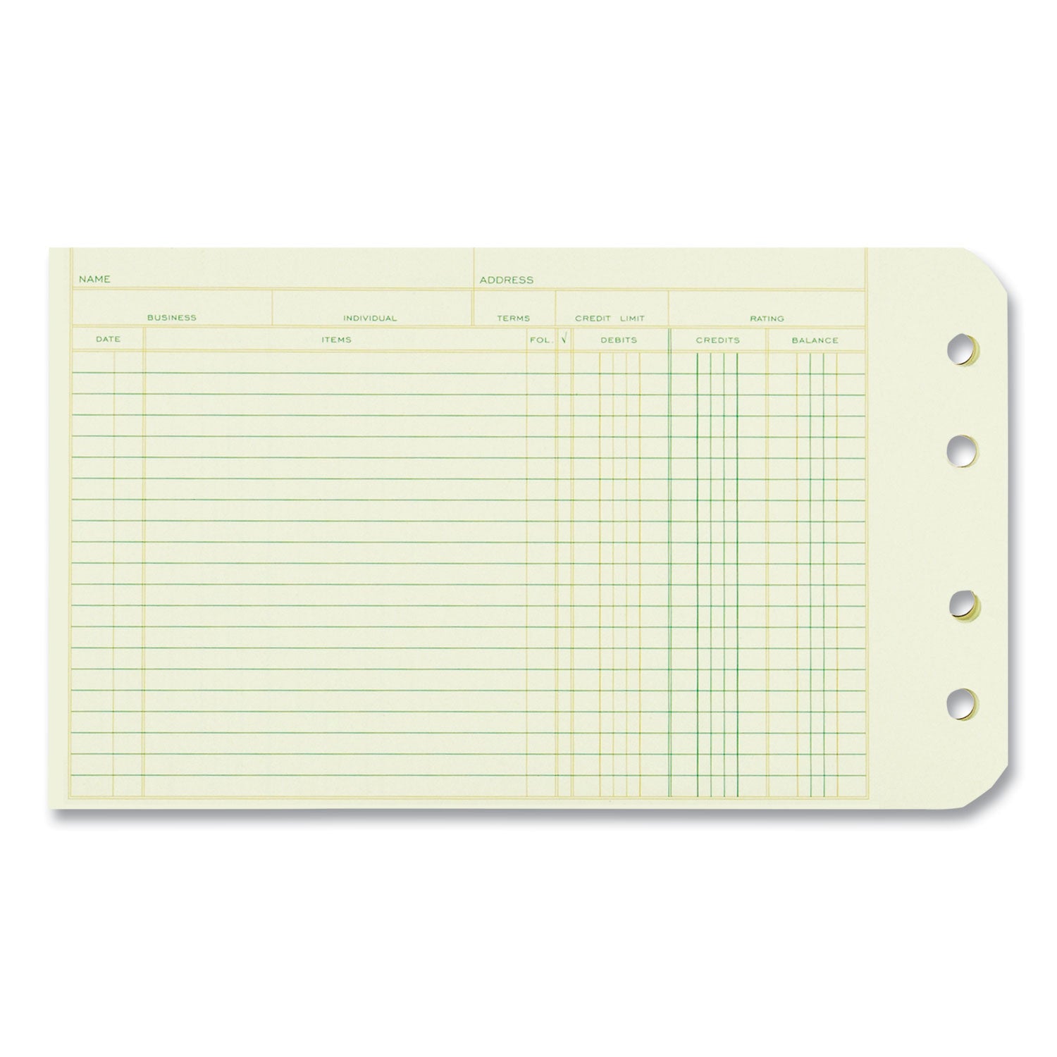 Four-Ring Binder Refill Sheets, 5 x 8.5, Green, 100/Pack - 