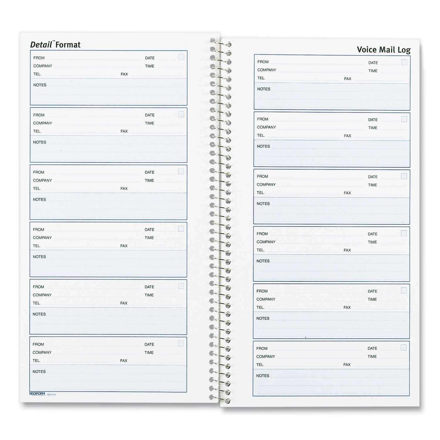 Detail Wirebound Voice Mail Log Book, One-Part (No Copies), 5 x 1.63, 6 Forms/Sheet, 600 Forms Total - 