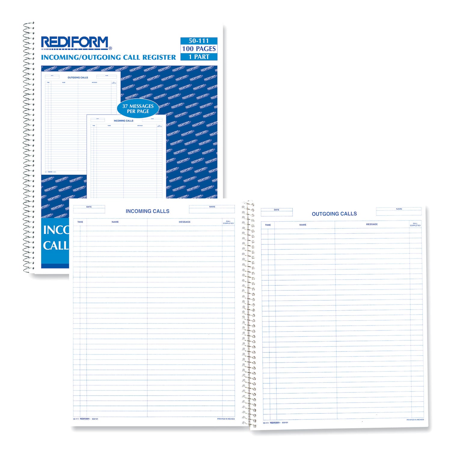 Wirebound Call Register, One-Part (No Copies), 11 x 8.5, 100 Forms Total - 