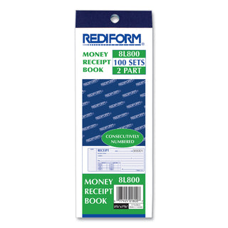 Receipt Book, Two-Part Carbonless, 7 x 2.75, 4 Forms/Sheet, 100 Forms Total - 