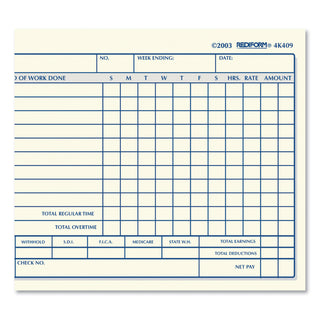 Weekly Employee Time Cards, One Side, 4.25 x 7, 100/Pad