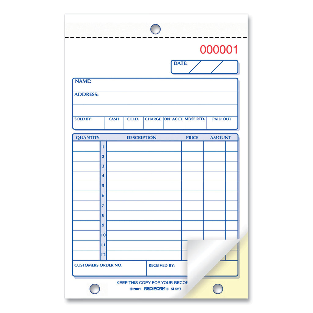 Sales Book, 12 Lines, Two-Part Carbonless, 4.25 x 6.38, 50 Forms Total - 