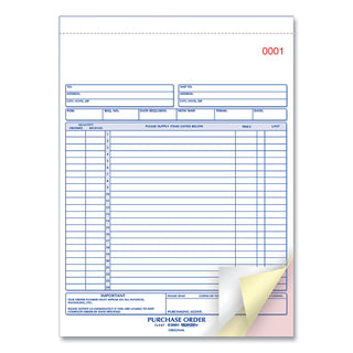 Purchase Order Book, 17 Lines, Three-Part Carbonless, 8.5 x 11, 50 Forms Total - 