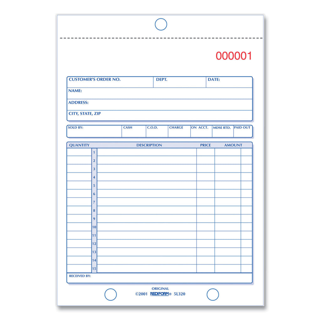 Sales Book, 15 Lines, Two-Part Carbonless, 5.5 x 7.88, 50 Forms Total - 