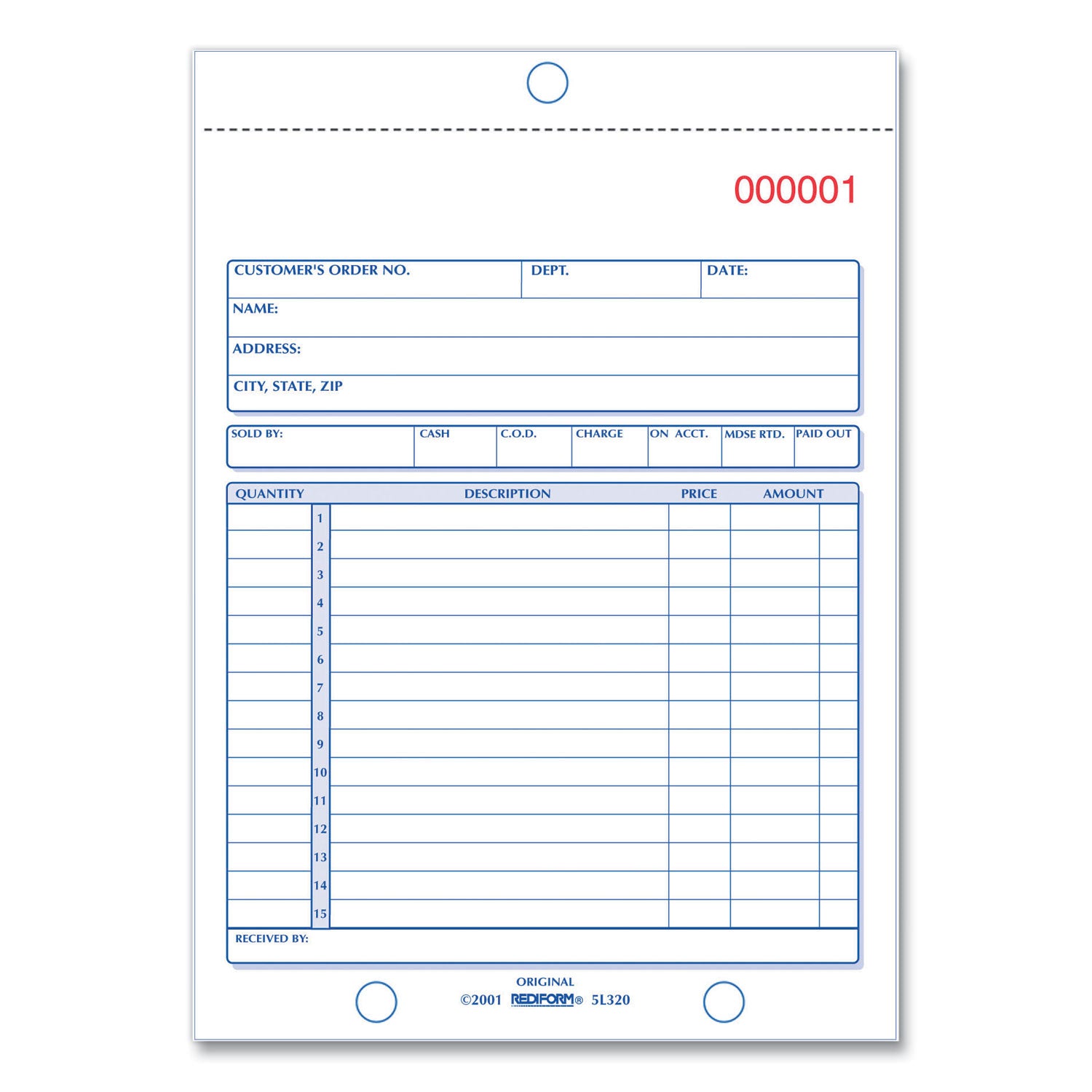 Sales Book, 15 Lines, Two-Part Carbonless, 5.5 x 7.88, 50 Forms Total - 