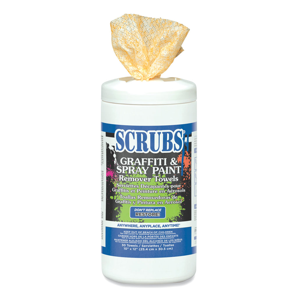 Graffiti and Paint Remover Towels, Citrus, 10 x 12, Neutral Scent, Orange on White, 30/Canister, 6 Canisters/Carton