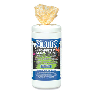 Graffiti and Paint Remover Towels, Citrus, 10 x 12, Neutral Scent, Orange on White, 30/Canister, 6 Canisters/Carton