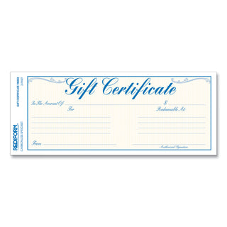 Gift Certificates with Envelopes, 8.5 x 3.67, Blue/Gold with Blue Border, 25/Pack