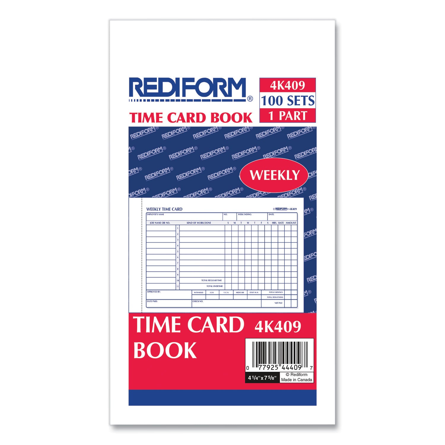 Weekly Employee Time Cards, One Side, 4.25 x 7, 100/Pad - 