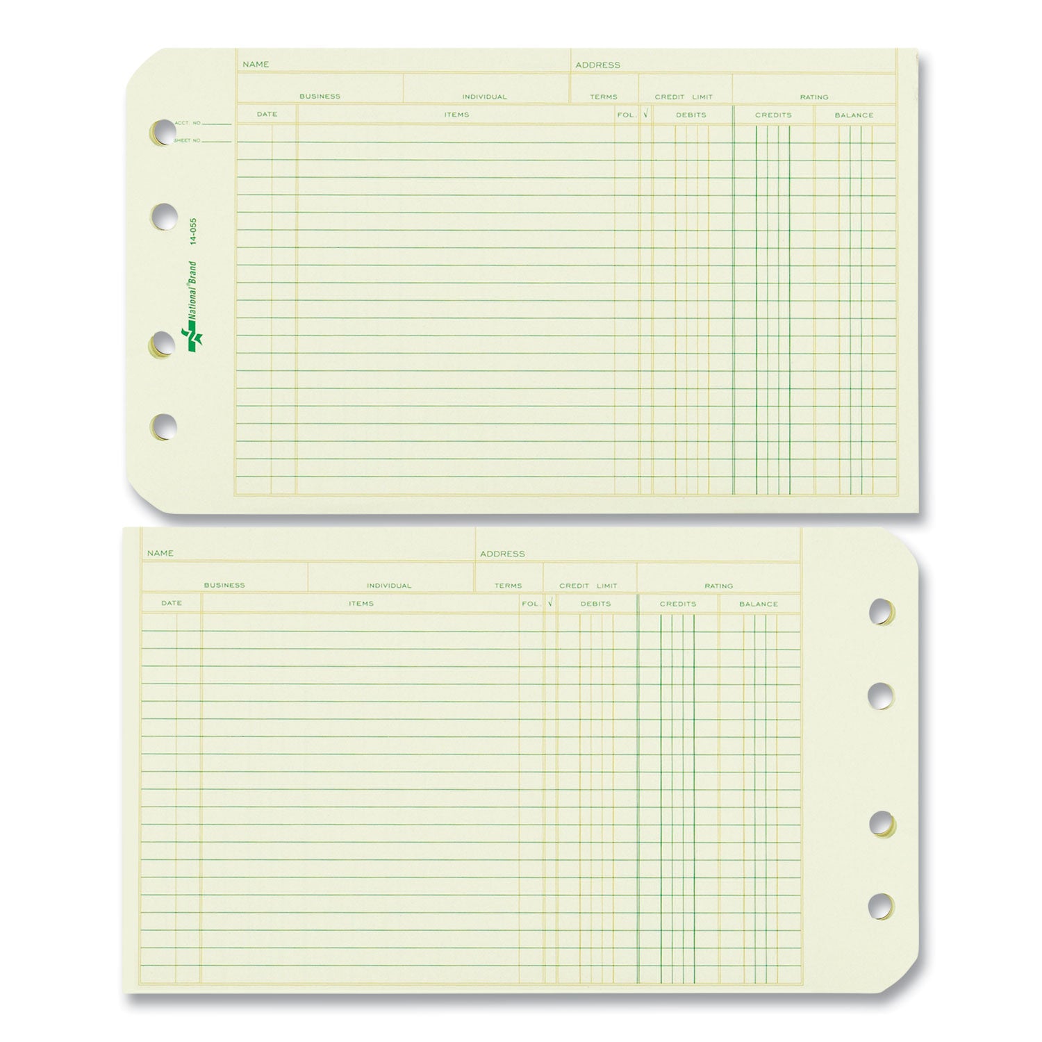 Four-Ring Binder Refill Sheets, 5 x 8.5, Green, 100/Pack - 