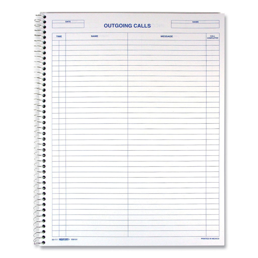 Wirebound Call Register, One-Part (No Copies), 11 x 8.5, 100 Forms Total - 