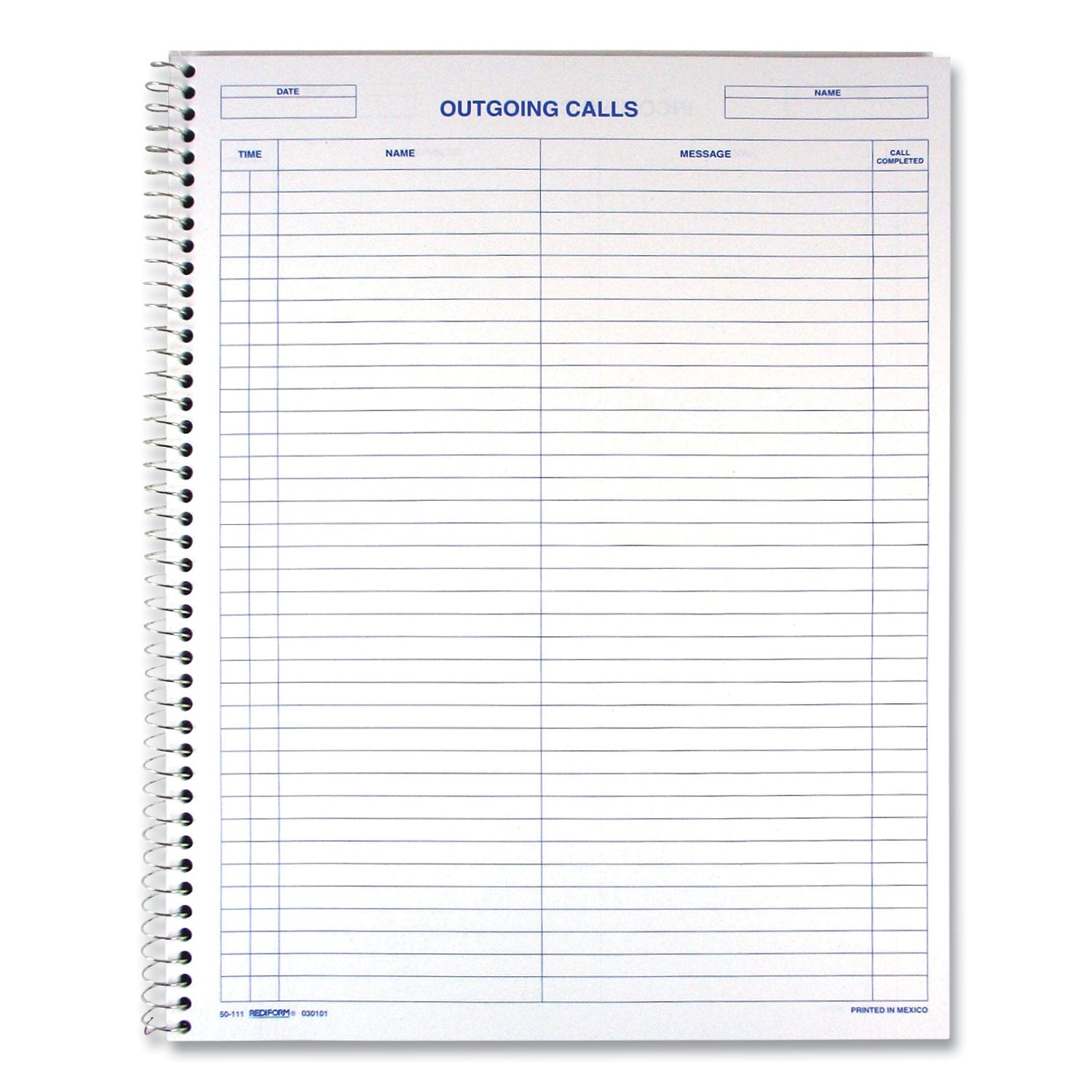 Wirebound Call Register, One-Part (No Copies), 11 x 8.5, 100 Forms Total - 