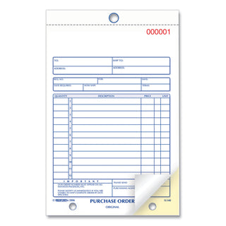 Purchase Order Book, 12 Lines, Two-Part Carbonless, 5.5 x 7.88, 50 Forms Total - 