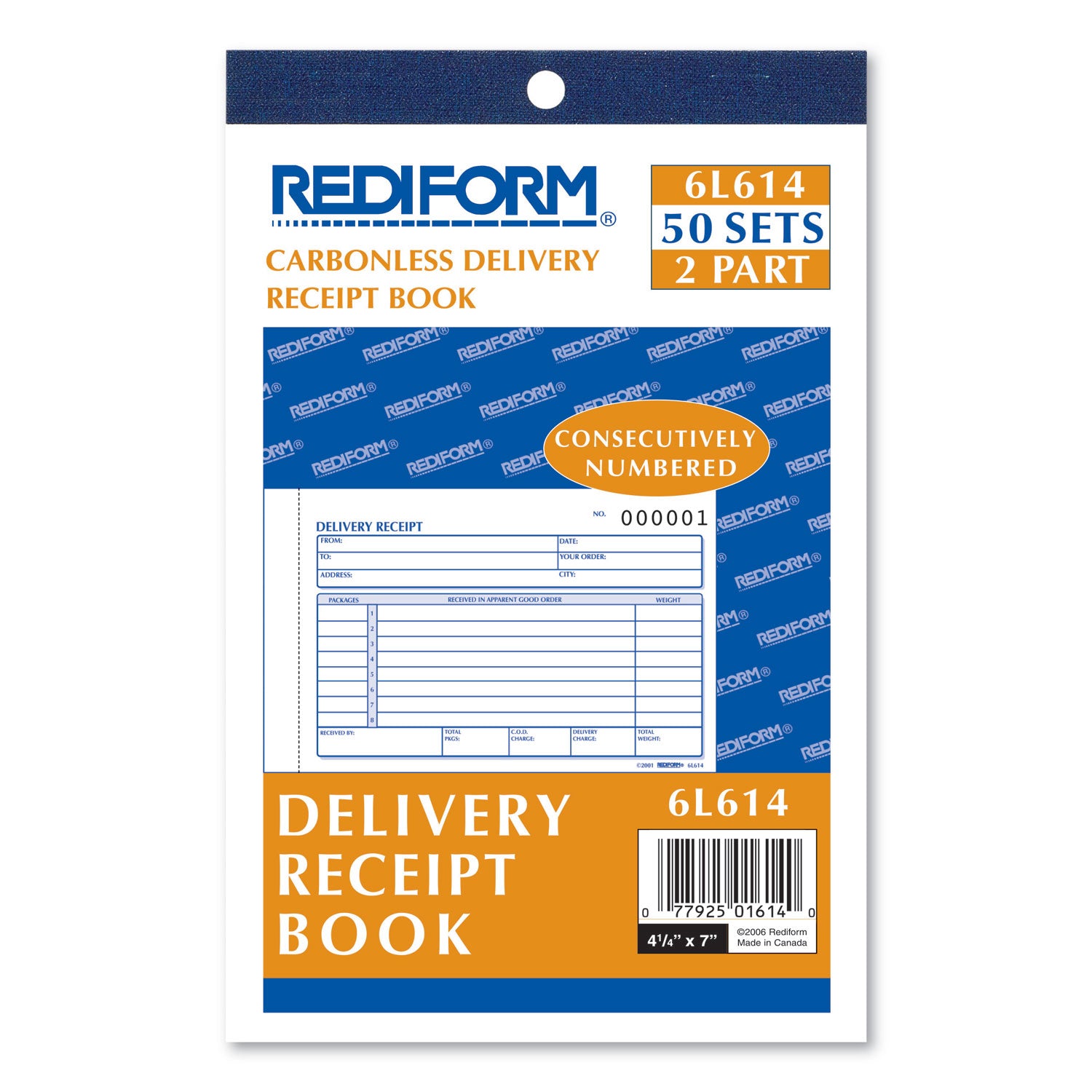 Delivery Receipt Book, Three-Part Carbonless, 6.38 x 4.25, 50 Forms Total - 