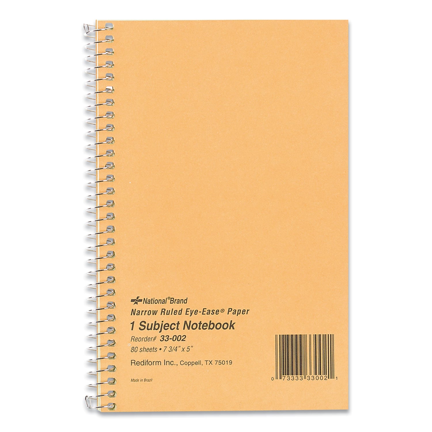 Single-Subject Wirebound Notebooks, Narrow Rule, Brown Paperboard Cover, (80) 7.75 x 5 Sheets - 