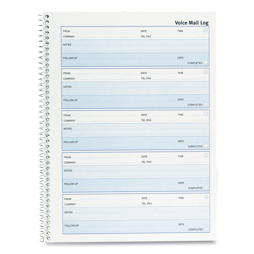 Follow-up Wirebound Voice Mail Log Book, One-Part (No Copies), 7.5 x 2, 5 Forms/Sheet, 500 Forms Total - 