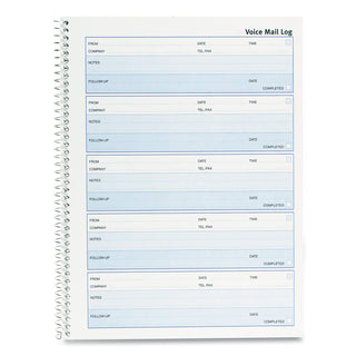 Follow-up Wirebound Voice Mail Log Book, One-Part (No Copies), 7.5 x 2, 5 Forms/Sheet, 500 Forms Total - 