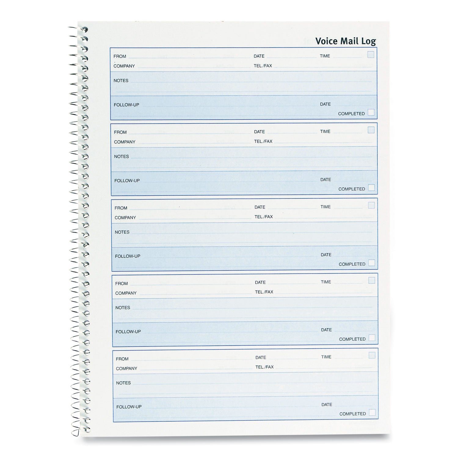 Follow-up Wirebound Voice Mail Log Book, One-Part (No Copies), 7.5 x 2, 5 Forms/Sheet, 500 Forms Total - 