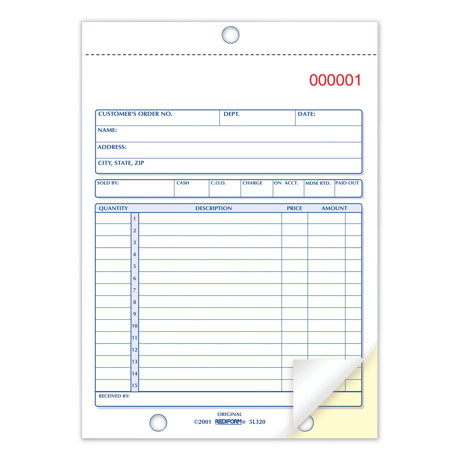 Sales Book, 15 Lines, Two-Part Carbonless, 5.5 x 7.88, 50 Forms Total - 