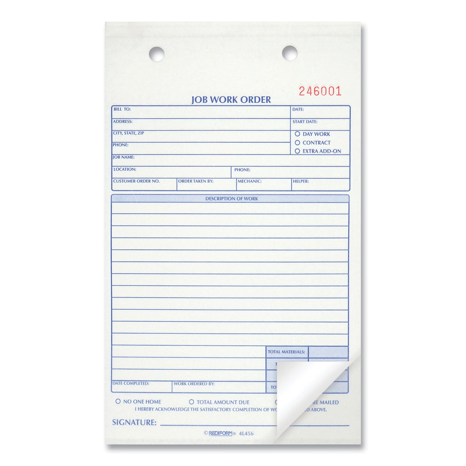 Job Work Order Book, Two-Part Carbonless, 5.5 x 8.5, 50 Forms Total - 