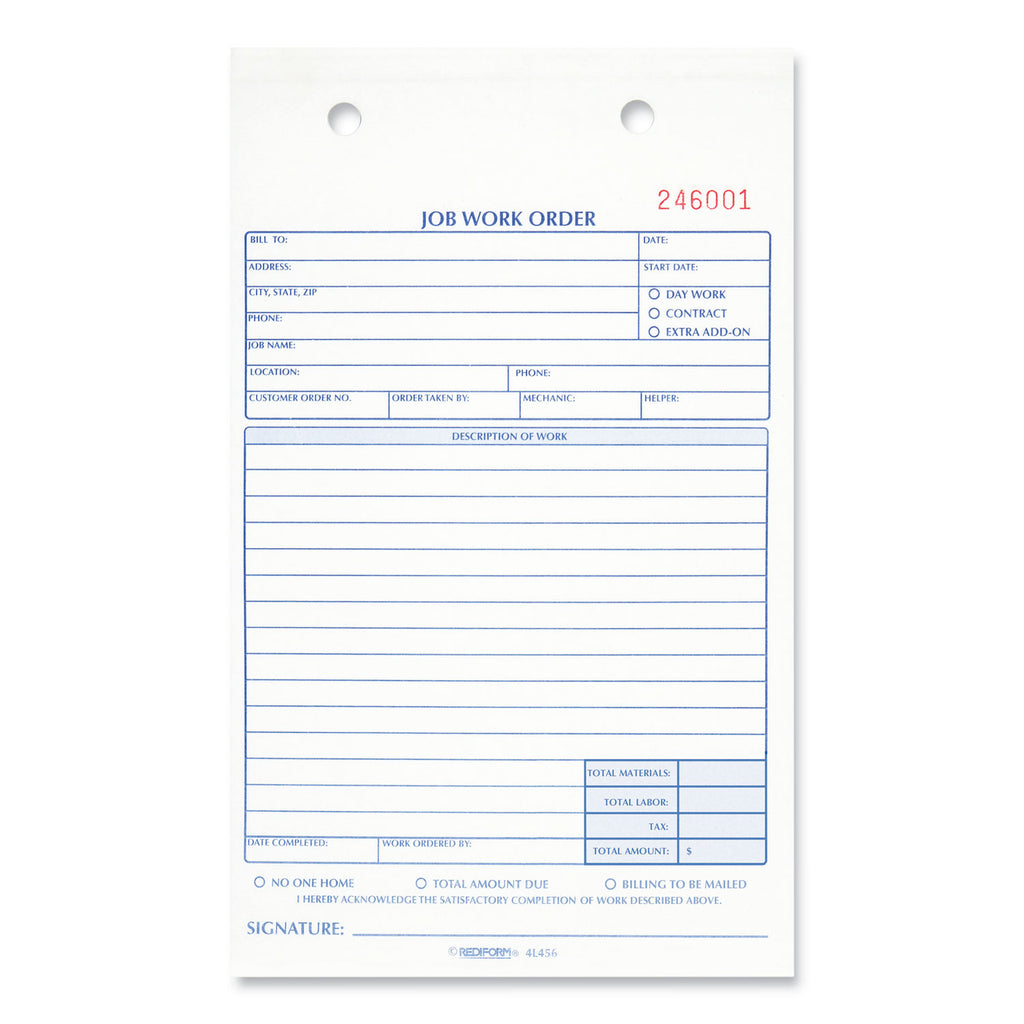 Job Work Order Book, Two-Part Carbonless, 5.5 x 8.5, 50 Forms Total - 