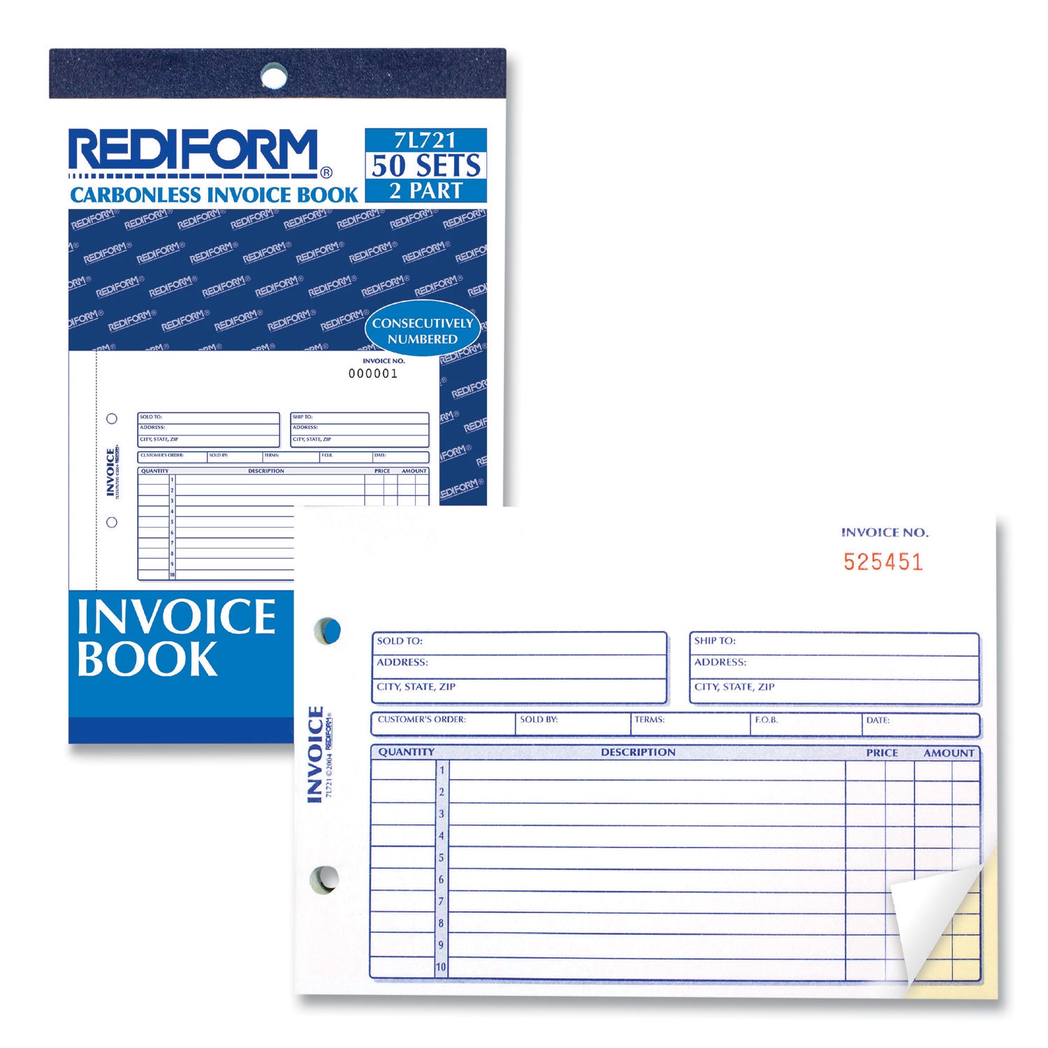 Invoice Book, Two-Part Carbonless, 5.5 x 7.88, 50 Forms Total - 
