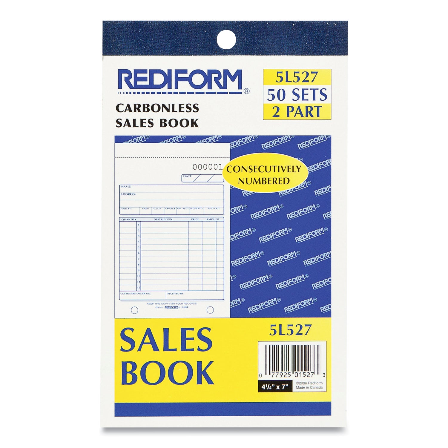 Sales Book, 12 Lines, Two-Part Carbonless, 4.25 x 6.38, 50 Forms Total - 