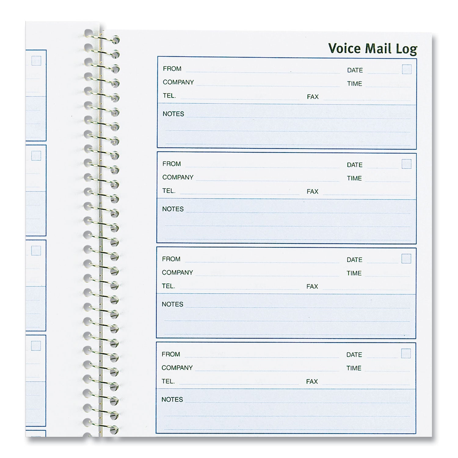 Detail Wirebound Voice Mail Log Book, One-Part (No Copies), 5 x 1.63, 6 Forms/Sheet, 600 Forms Total - 