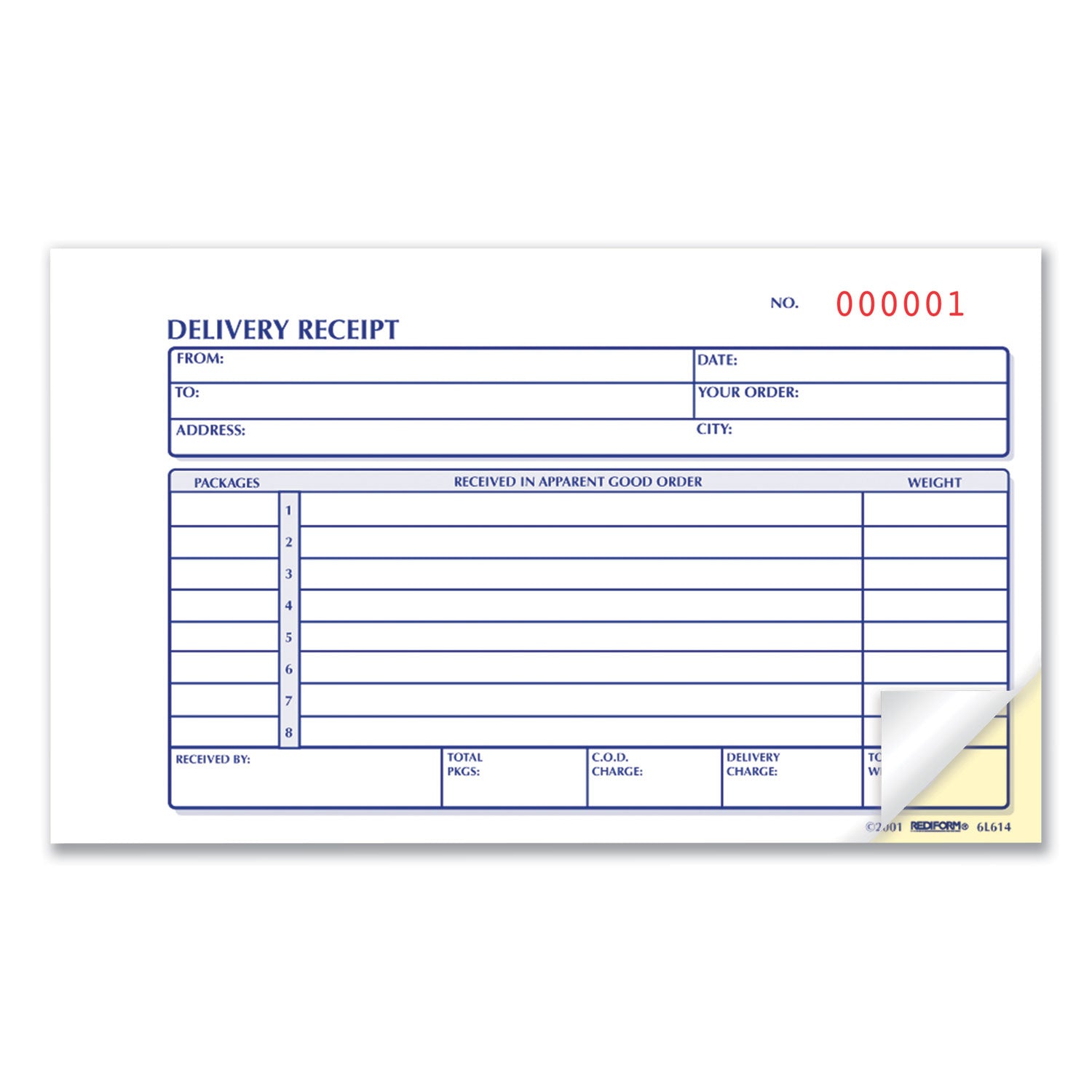 Delivery Receipt Book, Three-Part Carbonless, 6.38 x 4.25, 50 Forms Total - 