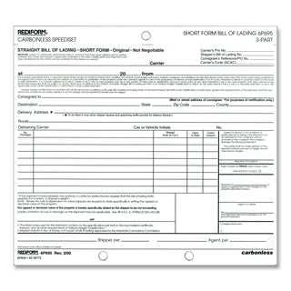 Speediset Bill of Lading, Short Form, Three-Part Carbonless, 7 x 8.5, 50 Forms Total