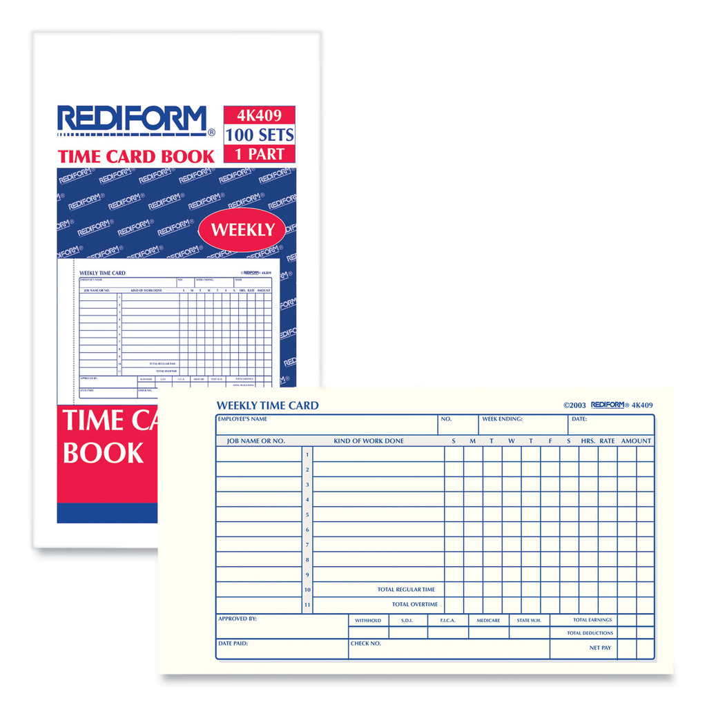 Weekly Employee Time Cards, One Side, 4.25 x 7, 100/Pad