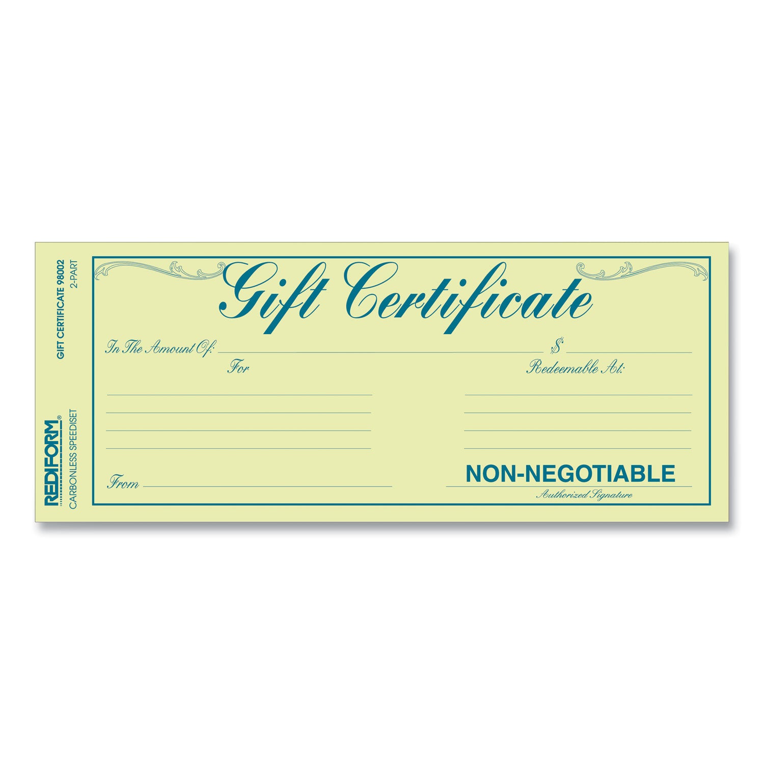 Gift Certificates with Envelopes, 8.5 x 3.67, Blue/Gold with Blue Border, 25/Pack - 