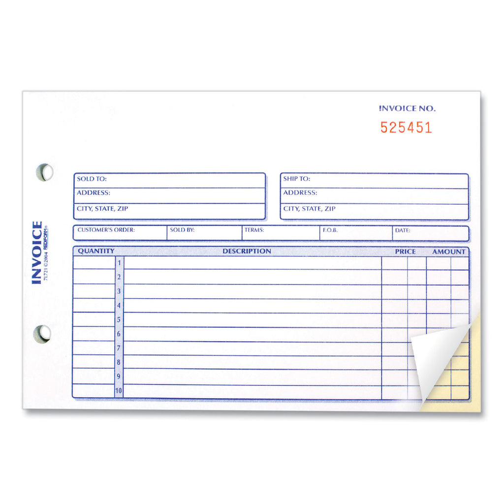 Invoice Book, Two-Part Carbonless, 5.5 x 7.88, 50 Forms Total