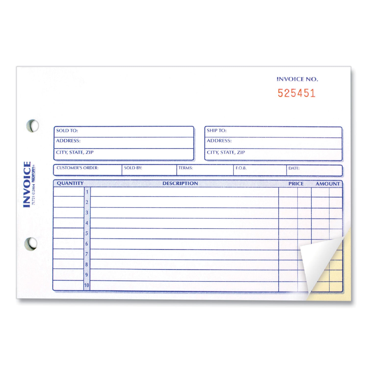 Invoice Book, Two-Part Carbonless, 5.5 x 7.88, 50 Forms Total