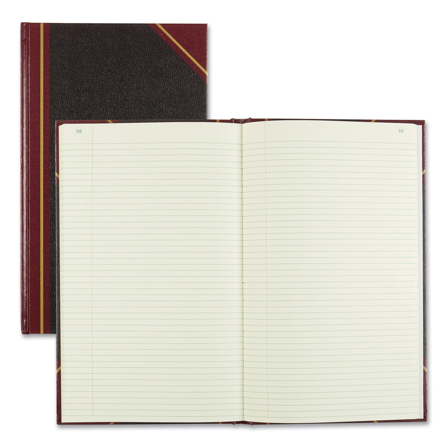 Texthide Eye-Ease Record Book, Black/Burgundy/Gold Cover, 14.25 x 8.75 Sheets, 300 Sheets/Book - 
