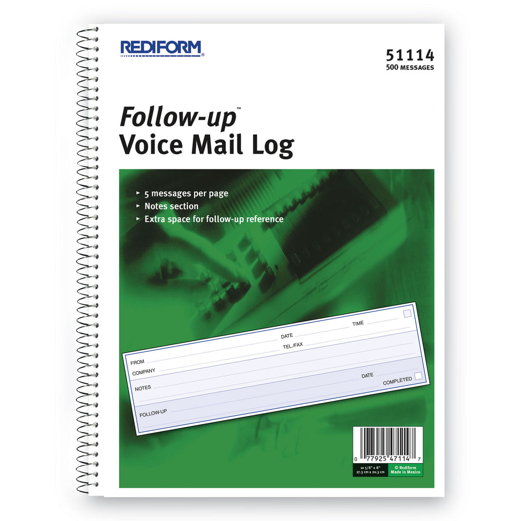 Follow-up Wirebound Voice Mail Log Book, One-Part (No Copies), 7.5 x 2, 5 Forms/Sheet, 500 Forms Total - 