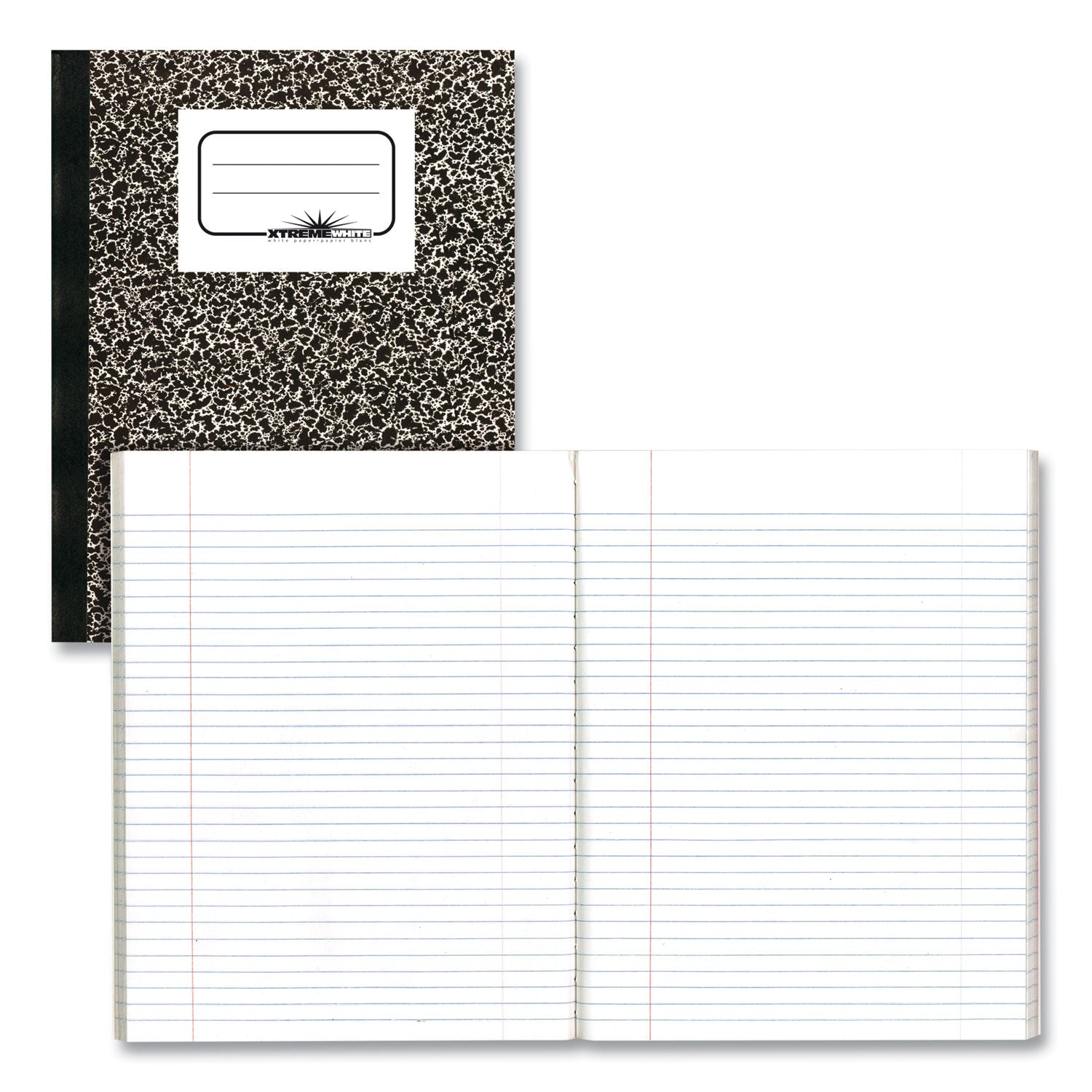 Composition Book, Medium/College Rule, Black Marble Cover, (80) 10 x 7.88 Sheets - 