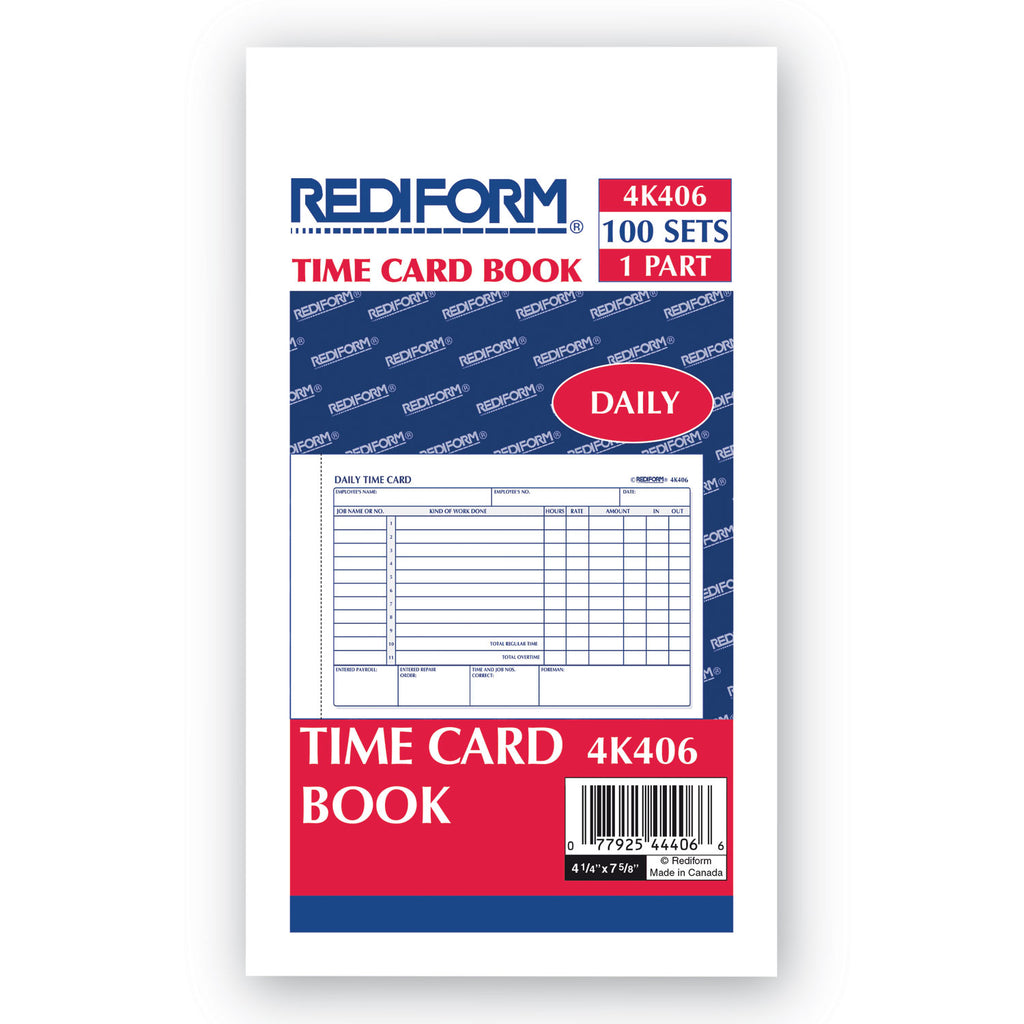 Daily Employee Time Cards, Two Sides, 4.25 x 7, 100/Pad