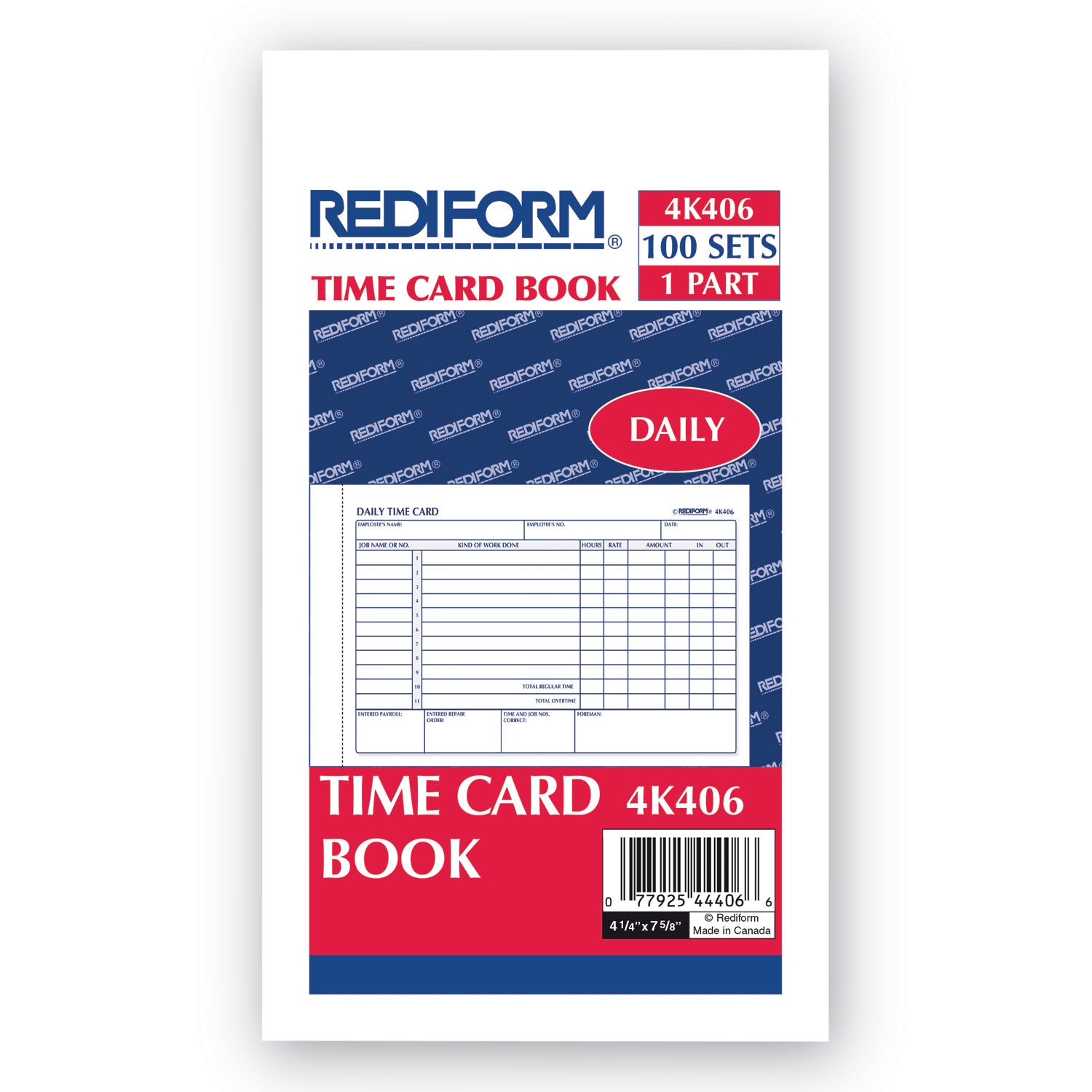 Daily Employee Time Cards, Two Sides, 4.25 x 7, 100/Pad