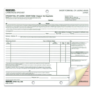 Speediset Bill of Lading, Short Form, Three-Part Carbonless, 7 x 8.5, 50 Forms Total