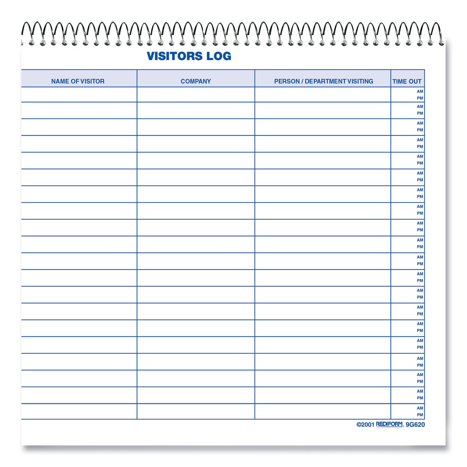 Visitors Log Book, Blue/White/Red Cover, 11 x 8.5 Sheets, 50 Sheets/Book - 