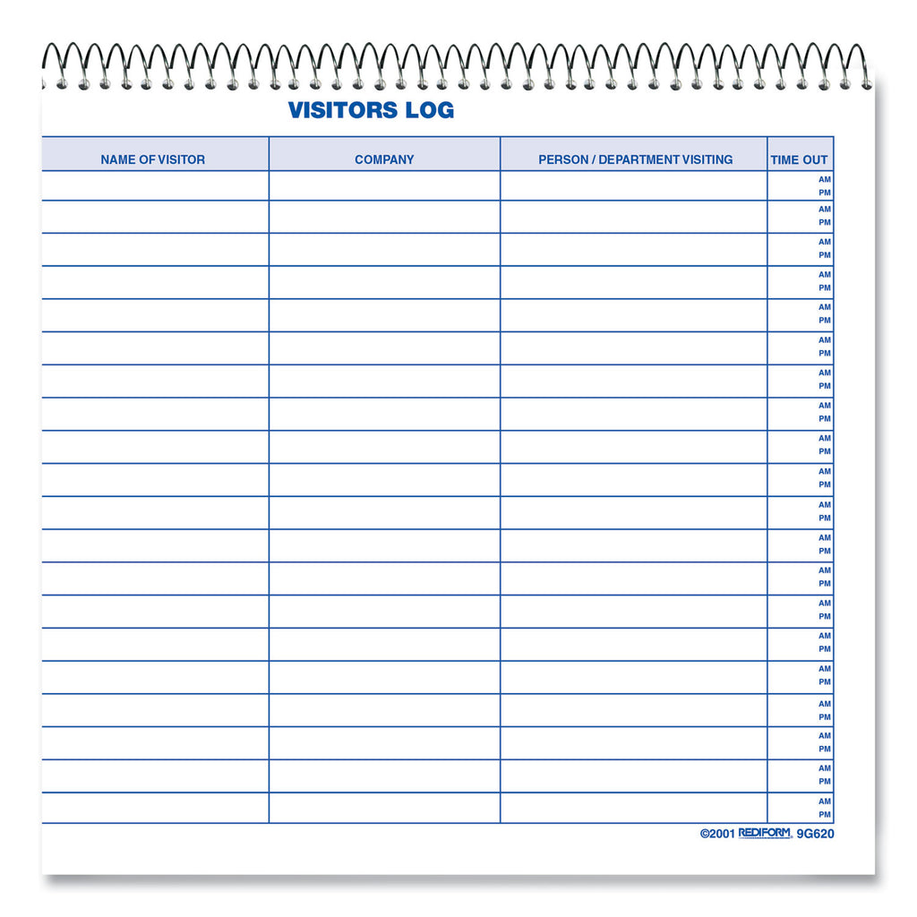 Visitors Log Book, Blue/White/Red Cover, 11 x 8.5 Sheets, 50 Sheets/Book
