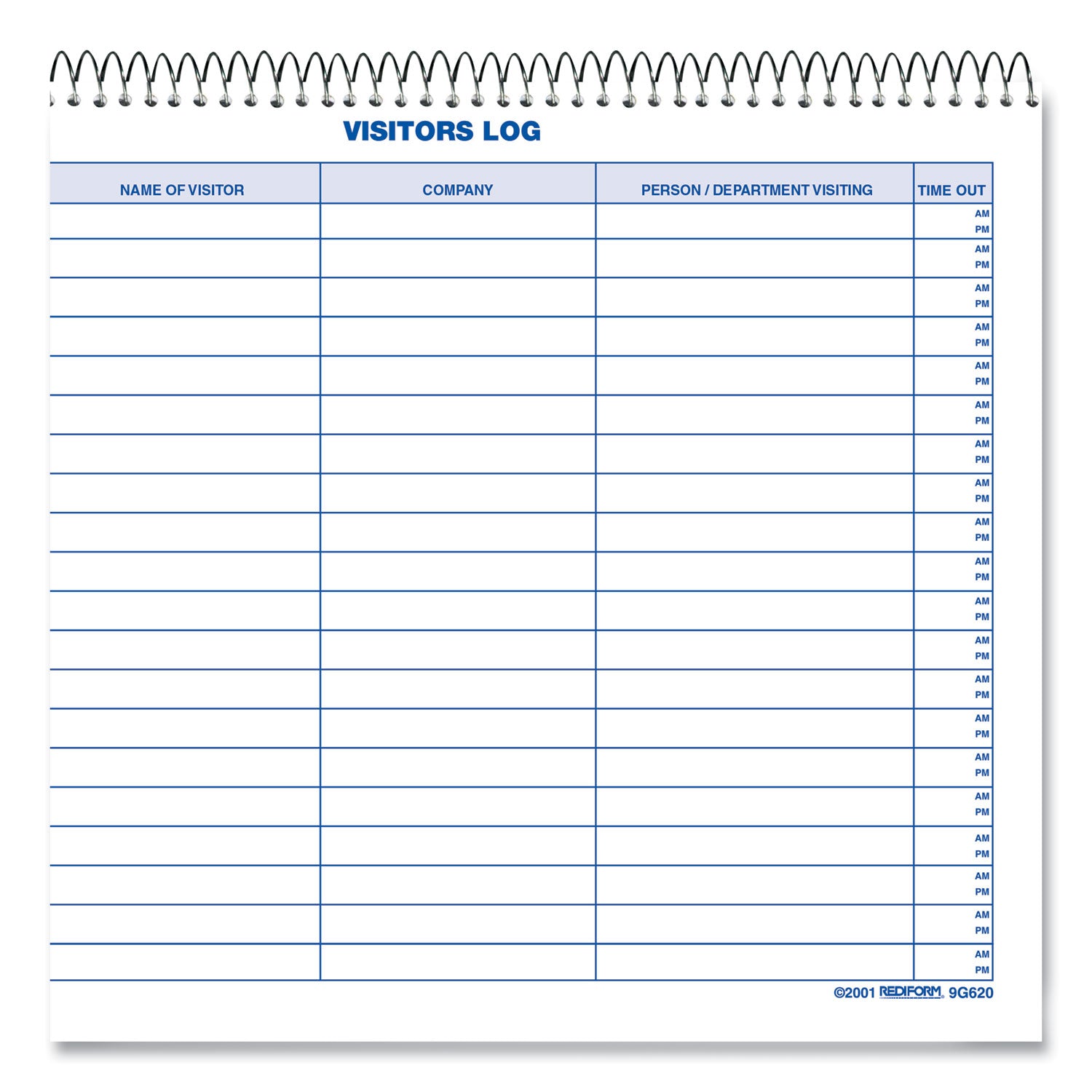 Visitors Log Book, Blue/White/Red Cover, 11 x 8.5 Sheets, 50 Sheets/Book