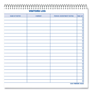 Visitors Log Book, Blue/White/Red Cover, 11 x 8.5 Sheets, 50 Sheets/Book