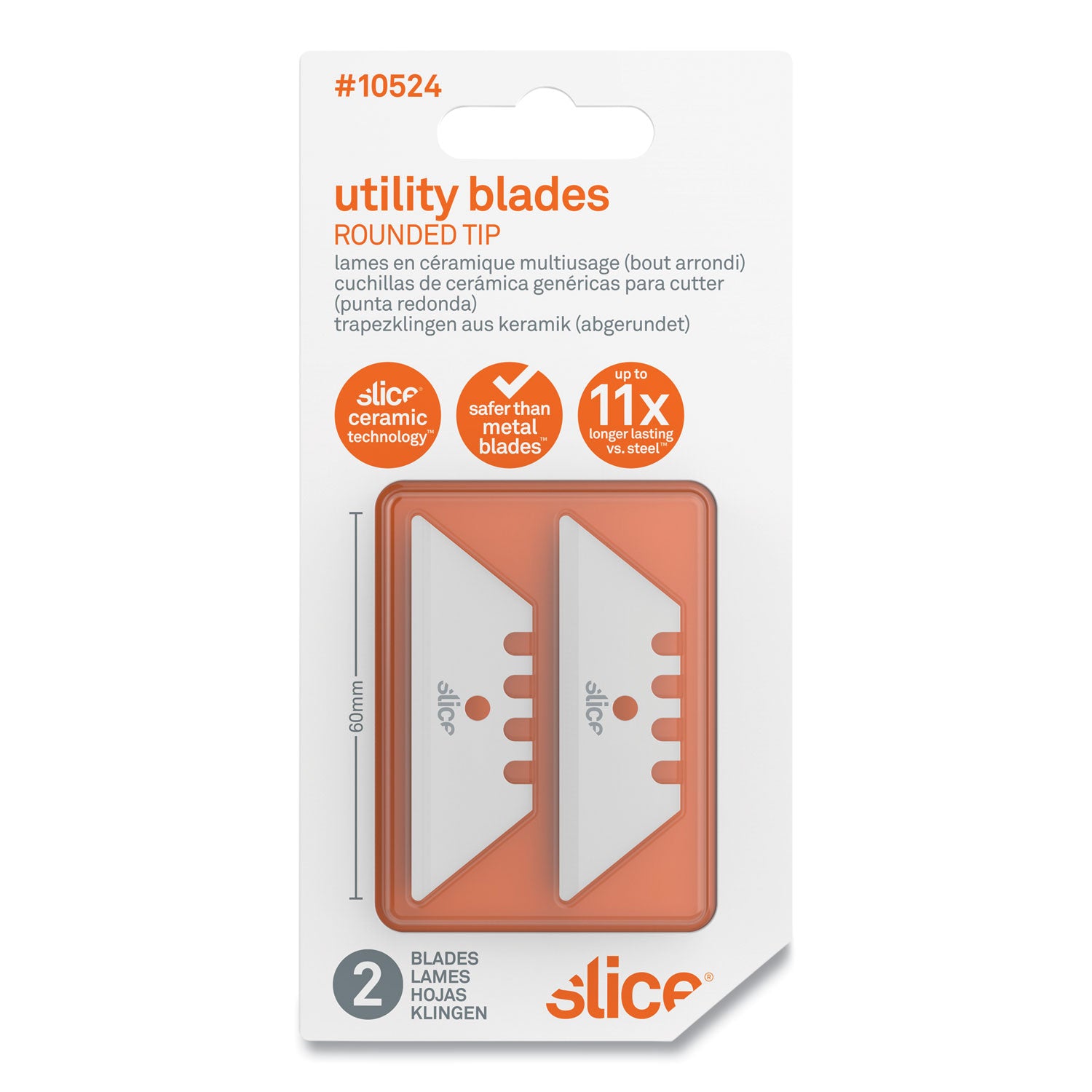 Slice Replacement Ceramic Utility Blades - 2.40" Length - Non-conductive, Non-magnetic, Rust Resistant, Reversible, Non-sparking - Zirconium Oxide - 2 / Pack - White