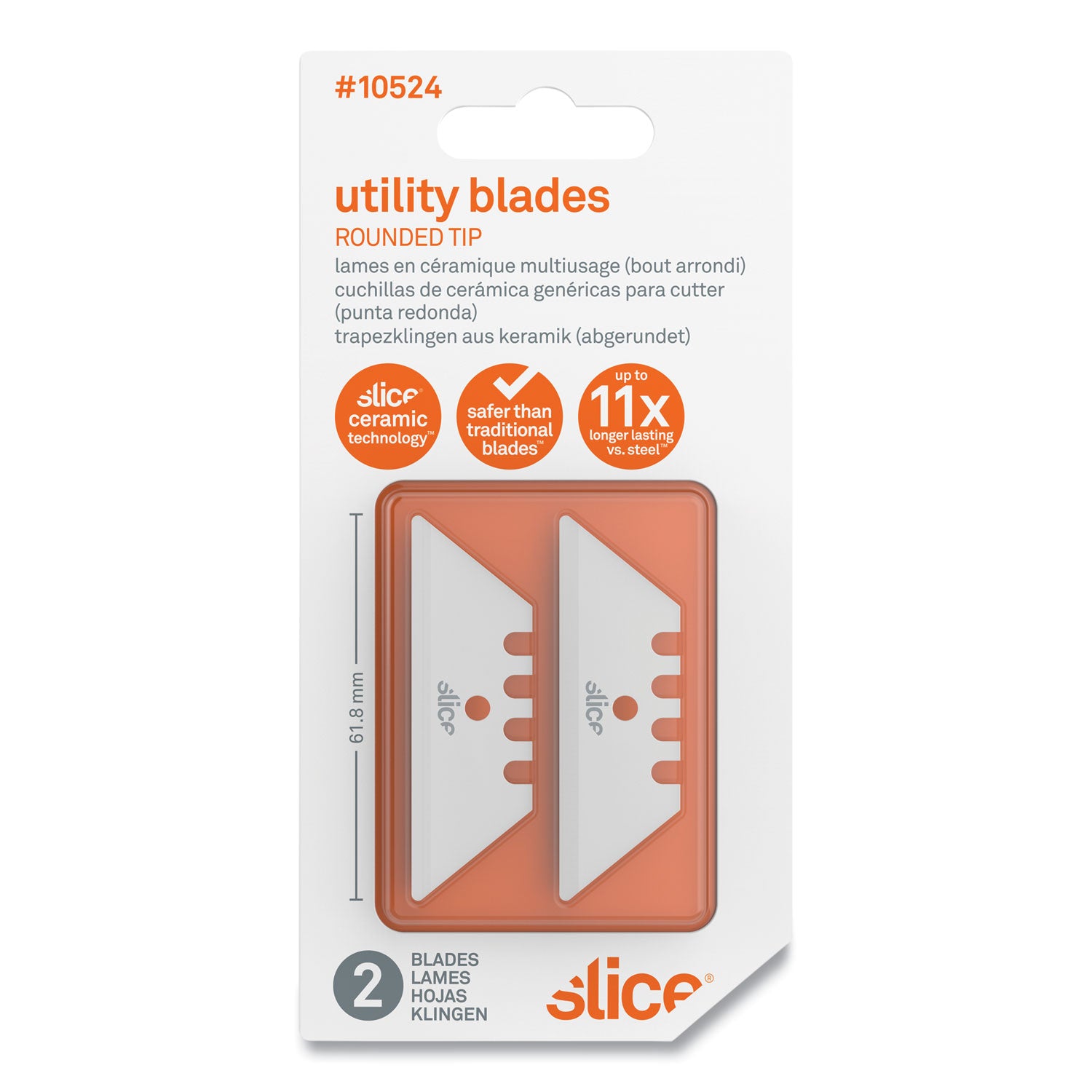Slice Replacement Ceramic Utility Blades - 2.40" Length - Non-conductive, Non-magnetic, Rust Resistant, Reversible, Non-sparking - Zirconium Oxide - 2 / Pack - White