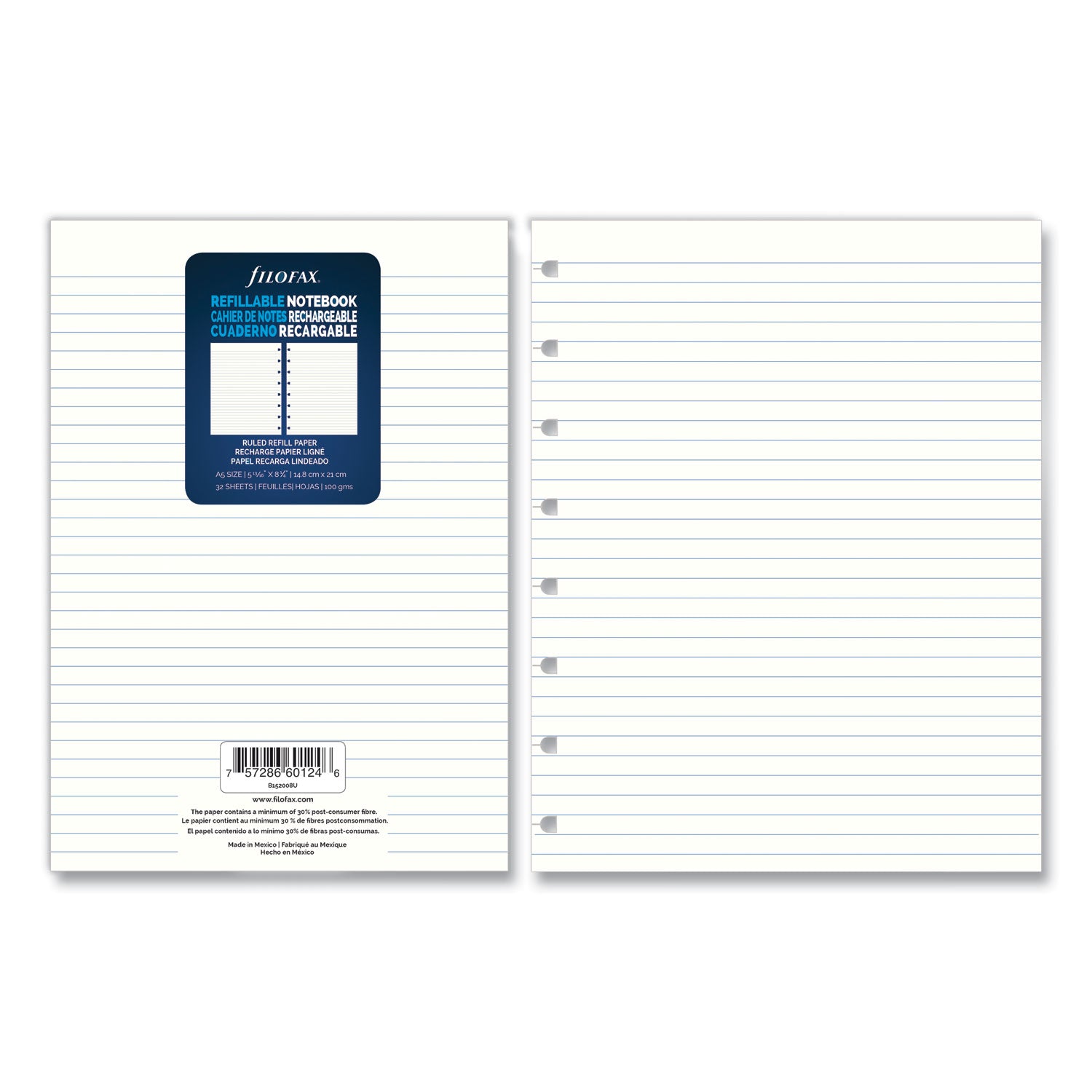 Notebook Refills, 8-Hole, 8.25 x 5.81, Narrow Rule, 32/Pack