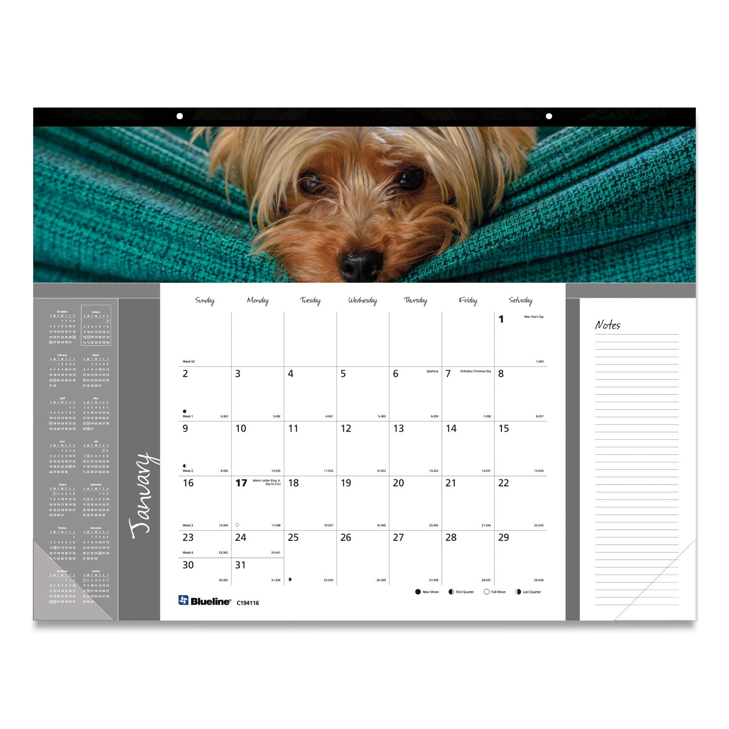 Pets Collection Monthly Desk Pad, Puppies Photography, 22 x 17, Black Binding, Clear Corners, 12-Month (Jan to Dec): 2024 - 1